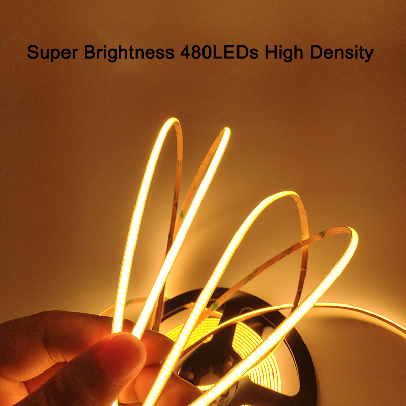 DC12/24V 4MM Super Narrow 480LEDs/M High Density Single Color 90 CRI LED Flexible COB Strip Light 16.4ft/5m per Roll